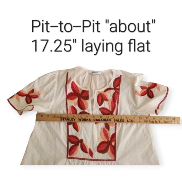 Madewell cottagecore cabincore White Red Embroidered Boho Blouse XS NWT - Picture 4 of 6